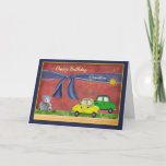 Happy Birthday Grandson  Thank You Card<br><div class="desc">Happy birthday to a grandson,  from grandmother and/or grandfather.  Grandparents say it best with a colorful birthday card for a boy,  featuring toy cars,  a toy teddy bear on red.</div>