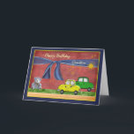 Happy Birthday Grandson  Thank You Card<br><div class="desc">Happy birthday to a grandson,  from grandmother and/or grandfather.  Grandparents say it best with a colorful birthday card for a boy,  featuring toy cars,  a toy teddy bear on red.</div>