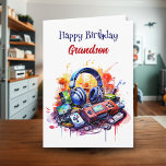 Happy Birthday Grandson | Video Game Themed Card<br><div class="desc">A cute watercolor gaming themed birthday card for a grandson. An ai illustration of a video game,  games,  headphones and other fun accessories on the front of the card. Have an awesome day on the inside. All text on the card can be edited in the personalize area.</div>