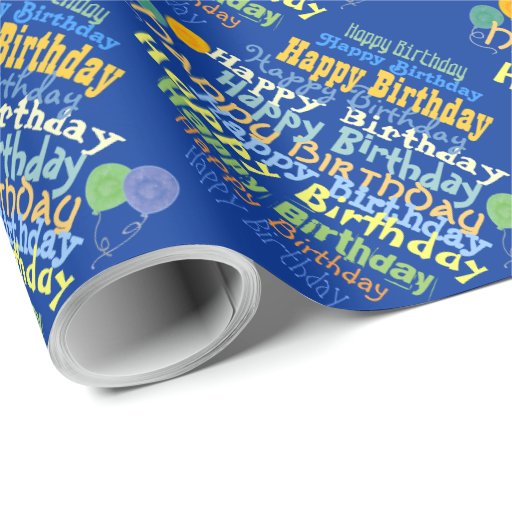 Happy Birthday Graphic (blue) Wrapping Paper | Zazzle