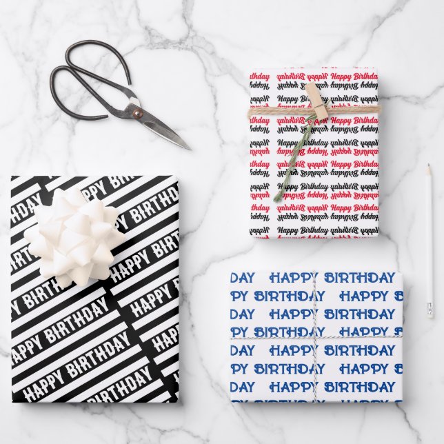 Happy Birthday Graphic Pattern Wrapping Paper Sheets (Front)
