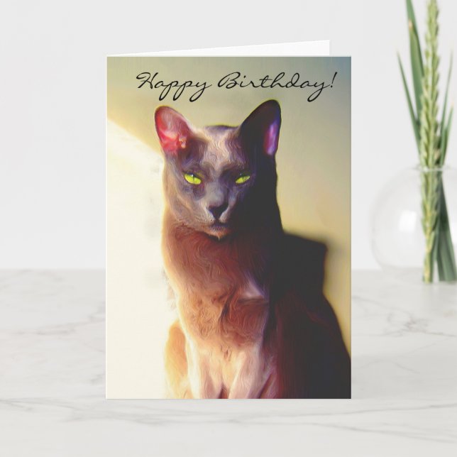 Happy Birthday Gray cat greeting card (Front)