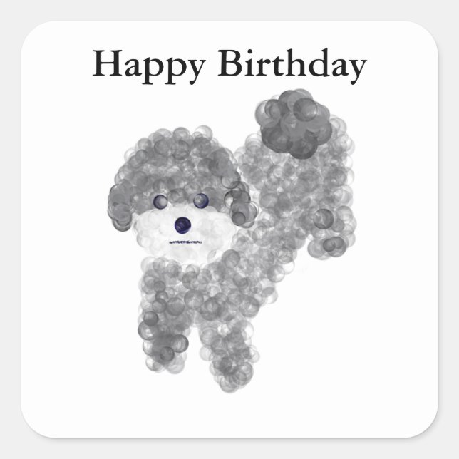 Happy Birthday Gray Poodle #1 Stickers (Front)