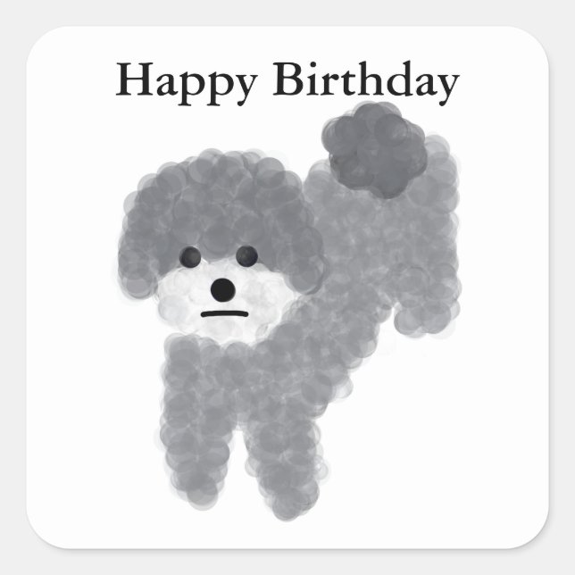 Happy Birthday Gray Poodle #2 Stickers (Front)