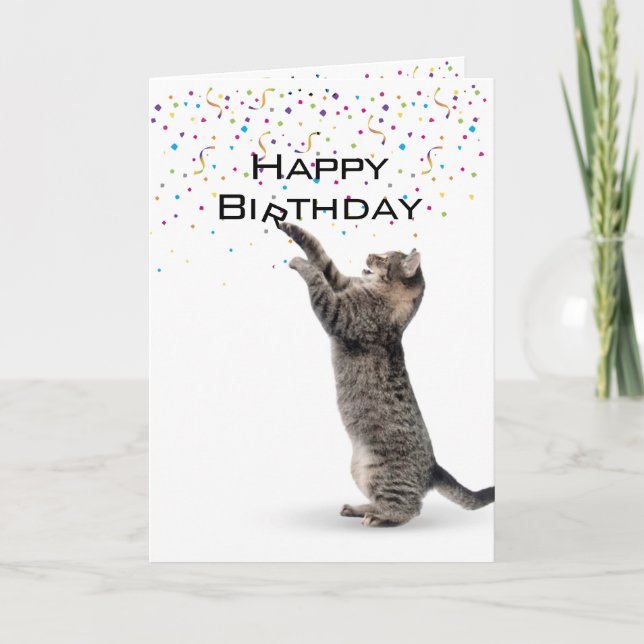 Happy Birthday Gray Tabby Cat Card (Front)