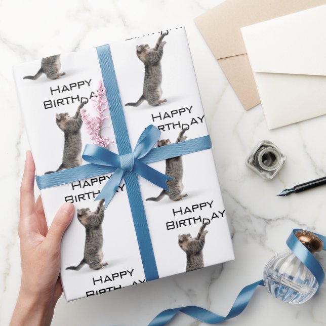 Happy Birthday Gray Tabby Cat  Wrapping Paper (Gifting)