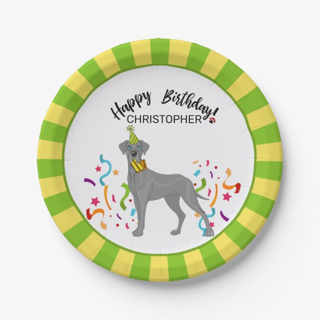Happy Birthday Great Dane Dog Party Paper Plates (Front)