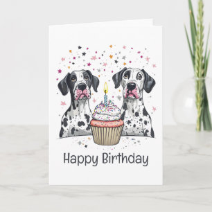 Happy Birthday Great Dane Dogs Cupcake Card