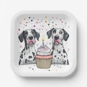 Happy Birthday Great Dane Dogs Cupcake Paper Plates