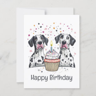 Happy Birthday Great Dane Dogs Cupcake Postcard