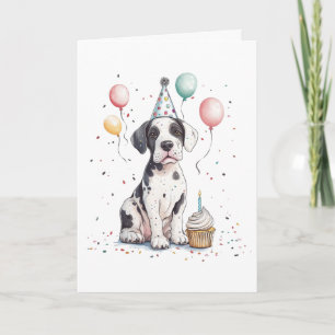 Happy Birthday Great Dane Puppy Cupcake Card