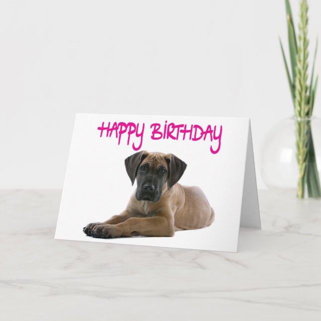 Happy Birthday Great Dane Puppy Dog Card - Verse (Front)