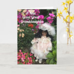 Happy Birthday great granddaughter Black doll Card<br><div class="desc">A cute little black doll in Victorian style dress among flowers with the text Happy Birthday Great Great Granddaughter..</div>