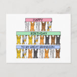 Happy Birthday Great Grandson Cartoon Cats Postcard<br><div class="desc">Three rows of cartoon kittens holding up pastel colored banners that say 'Happy Birthday to my Great Grandson'.</div>