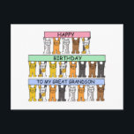 Happy Birthday Great Grandson Cartoon Cats Postcard<br><div class="desc">Three rows of cartoon kittens holding up pastel colored banners that say 'Happy Birthday to my Great Grandson'.</div>