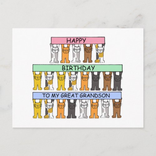 Happy Birthday Great Grandson Cartoon Cats Postcard