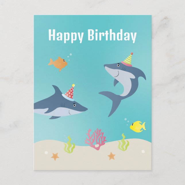 Happy Birthday Great White Shark Cartoon Postcard (Front)
