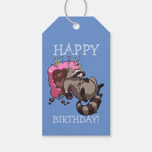 Happy Birthday Greedy Raccoon Cake Cartoon Gift Tags