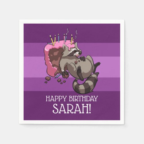 Happy Birthday Greedy Raccoon Cake Cartoon Napkins