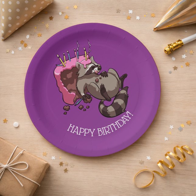 Happy Birthday Greedy Raccoon Cake Cartoon Paper Plates (Creator Uploaded)