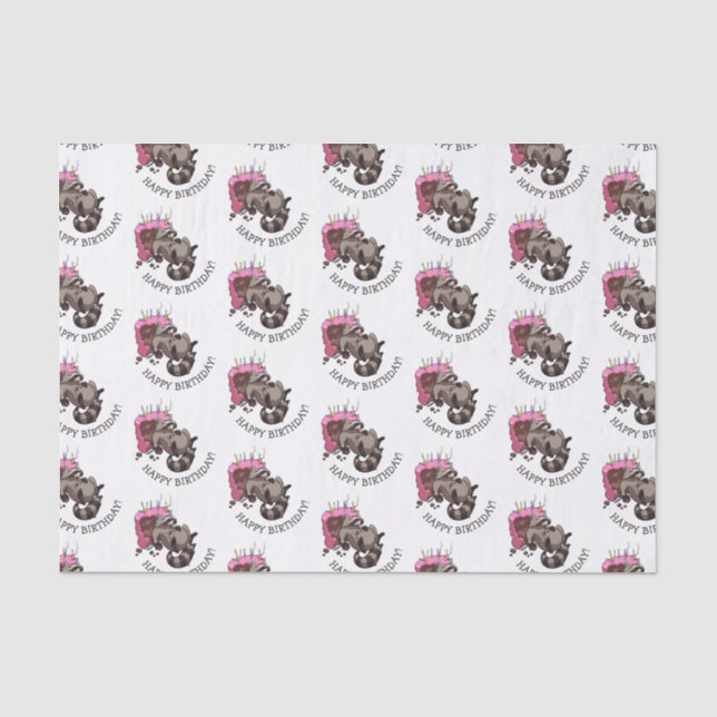 Happy Birthday! Greedy Raccoon Cake Cartoon Tissue Paper (Front)