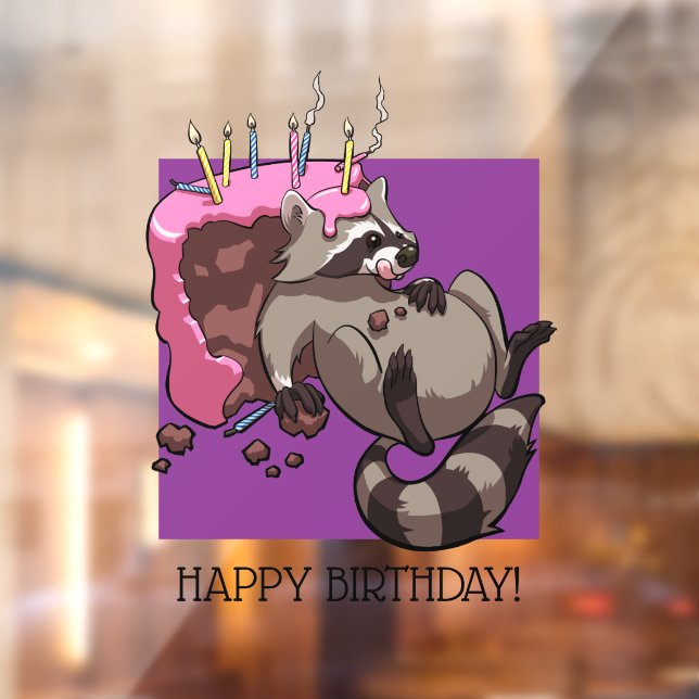 Happy Birthday Greedy Raccoon Cake Cartoon Window Cling (Sheet 2)