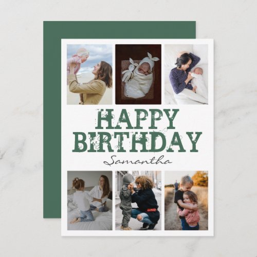 Happy Birthday Green 6 Photo Collage Greeting Card