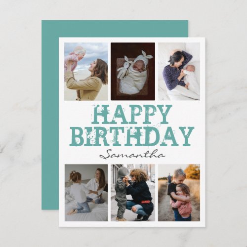 Happy Birthday Green 6 Photo Collage Greeting Card