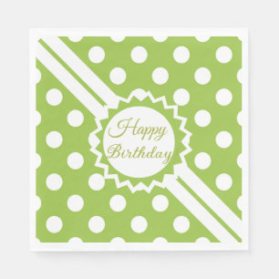 Happy Birthday Green And White Polka Dots  Napkins