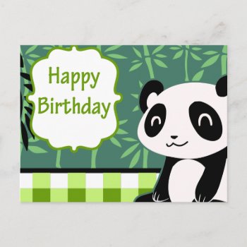 Happy Birthday Green Bamboo Panda Postcard by saradaboru at Zazzle