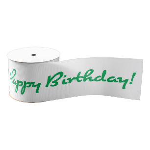 Happy Birthday! Green Casual Script Grosgrain Ribbon