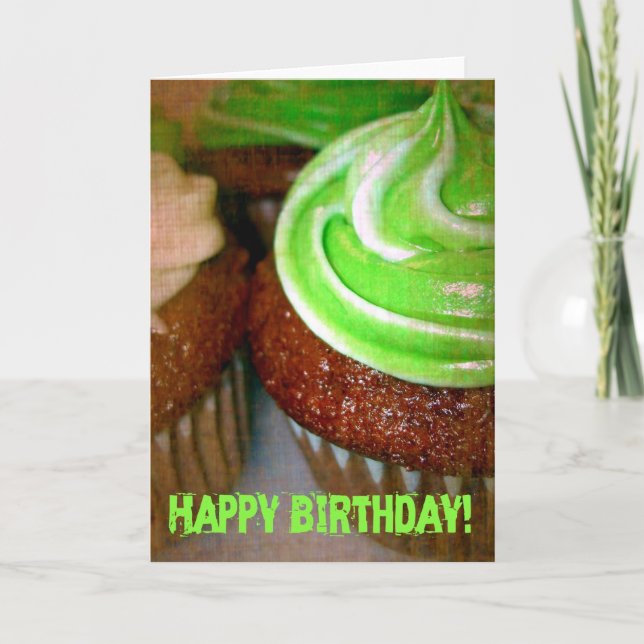 Happy Birthday Green Cupcake Card (Front)