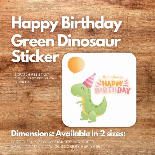 Happy Birthday Green Dinosaur Sticker