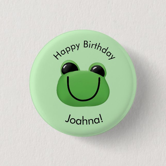 Happy Birthday Green Frog  Button (Front)