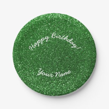 Happy Birthday Green Glitter Paper Plates by Brothergravydesigns at Zazzle