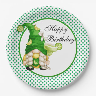 Happy Birthday Green Margarita Gnome Paper Plates