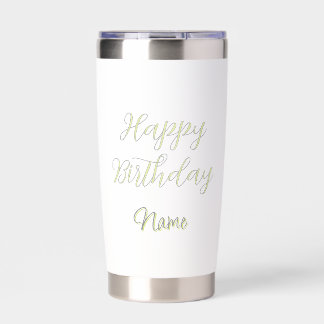 Happy birthday green pastel grey name date modern insulated tumbler