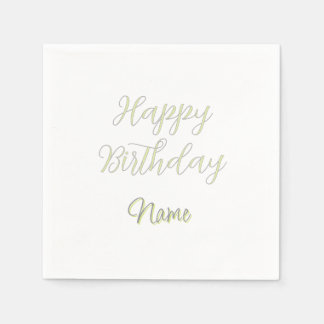 Happy birthday green pastel grey name date modern napkins