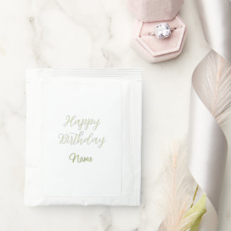 Happy birthday green pastel grey name date modern tea bag drink mix