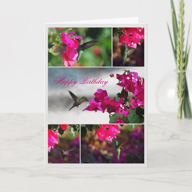 Happy Birthday Green-throated Carib Hummingbird Card (Front)