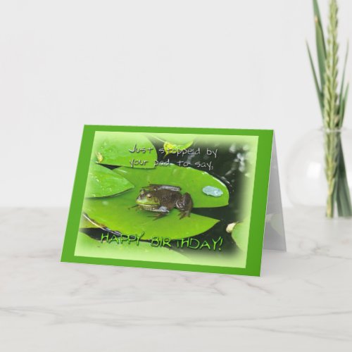 Happy Birthday Greeting _ Bullfrog on Lily Pad Card