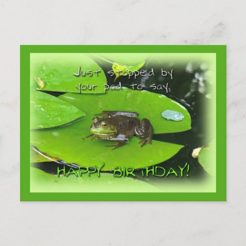 Happy Birthday Greeting _ Bullfrog on Lily Pad Postcard