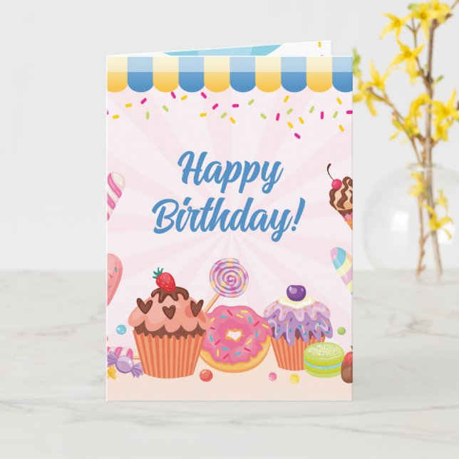 Happy Birthday Greeting Card | Desserts & Candies (Yellow Flower)