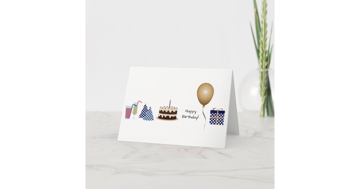 Happy Birthday Greeting Card - in navy blue | Zazzle