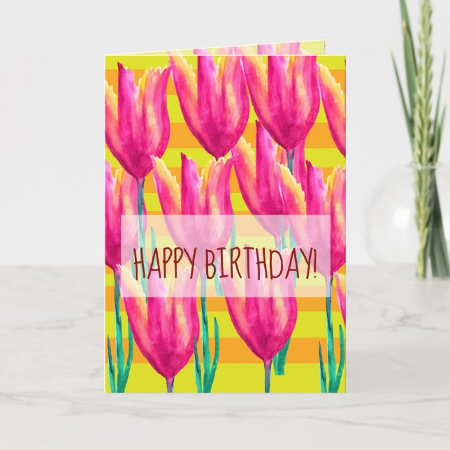 Happy Birthday  Greeting Card, Tulips and Lines Card (Front)
