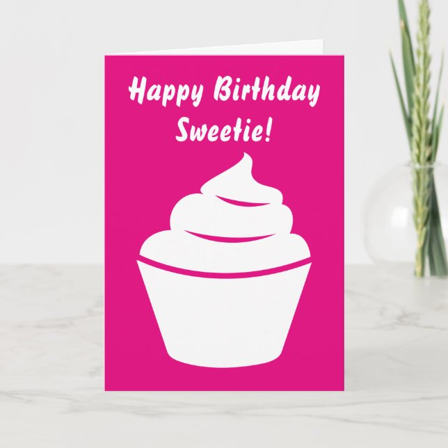Happy Birthday greeting card with cupcake design (Front)