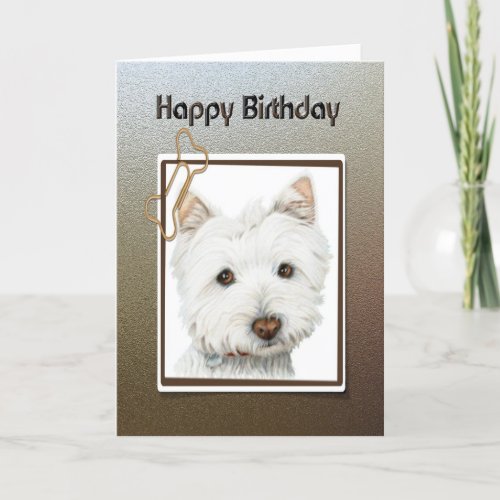 Happy birthday greeting card with cute westie dog card