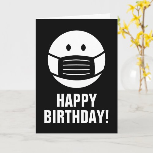 Happy Birthday greeting card with face mask smily
