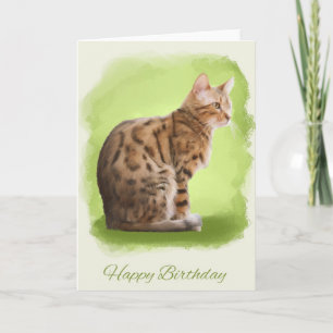happy birthday greeting card with painted bengal c