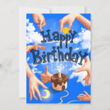 Happy Birthday greeting cards Blue Clouds Hands